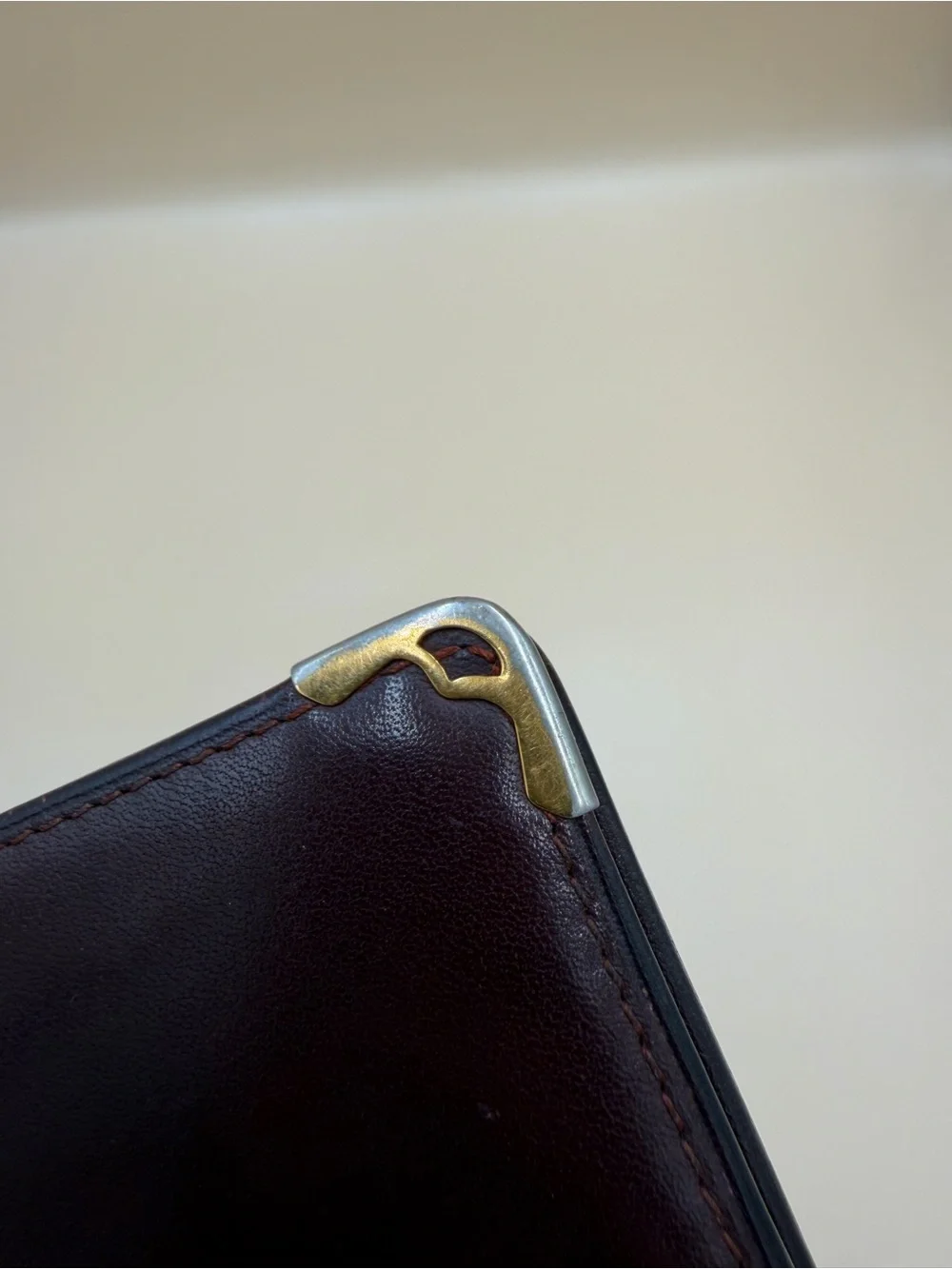 Cartier Dark Brown Leather Bifold Wallet with Gold Corner Hardware